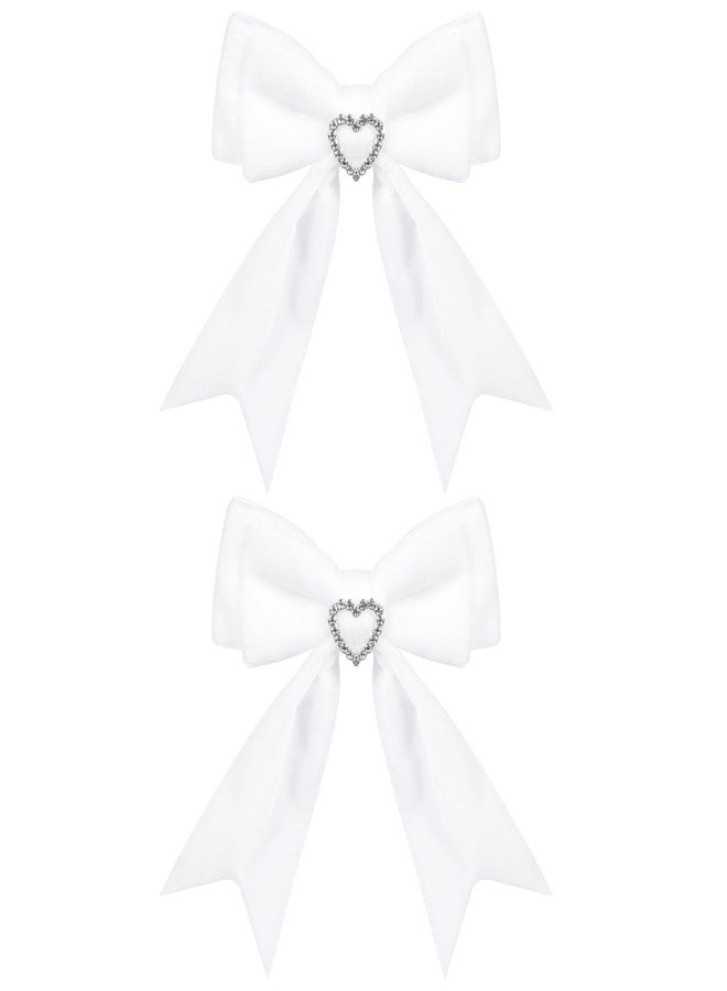 LSVOZ White Velvet Hair Bow Clips Girls Bowknot Hairpins Heart Rhinestones Hair Ribbon Accessories - Image 1